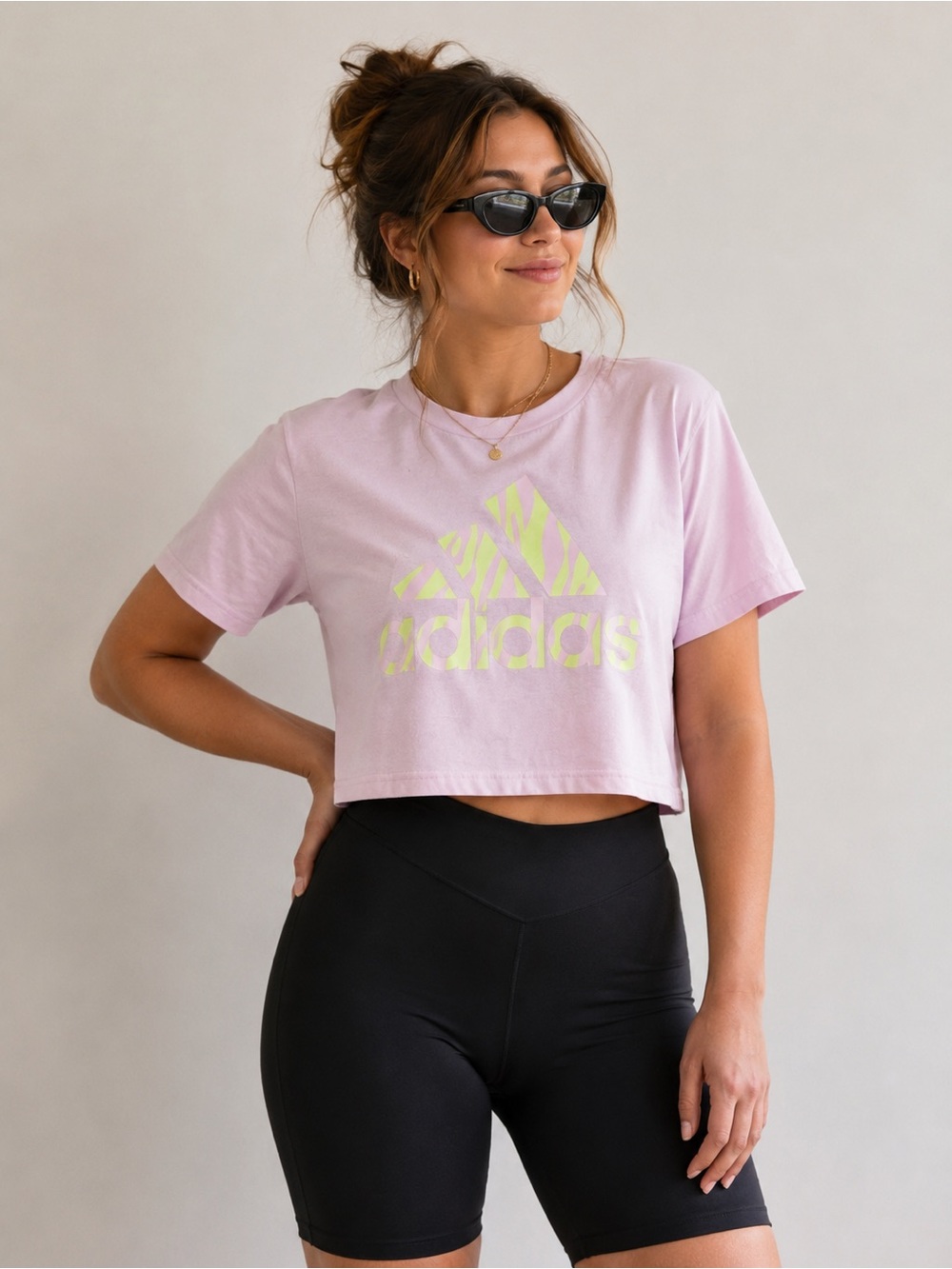Adidas Cropped Graphic‎ Tee Pink Zebra Logo Aeroready Athletic Casual Size M